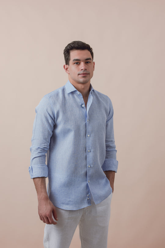 PLAIN WASHED LINEN REGULAR FIT SHIRT