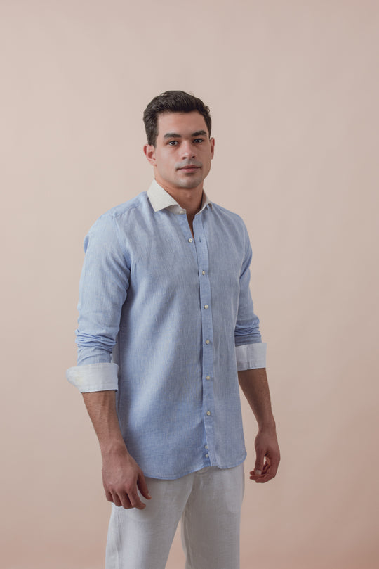 PLAIN WASHED LINEN REGULAR FIT SHIRT