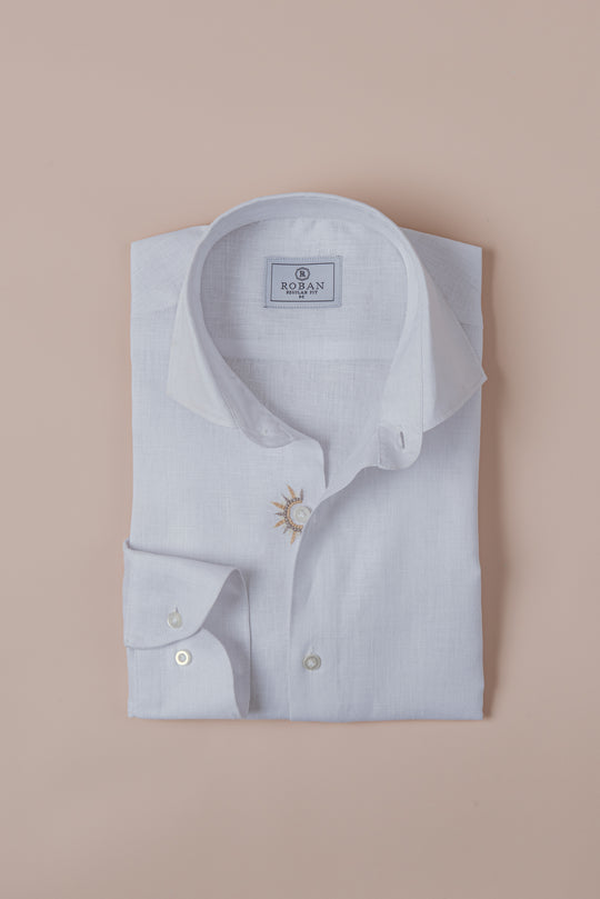 PLAIN WASHED LINEN REGULAR FIT SHIRT