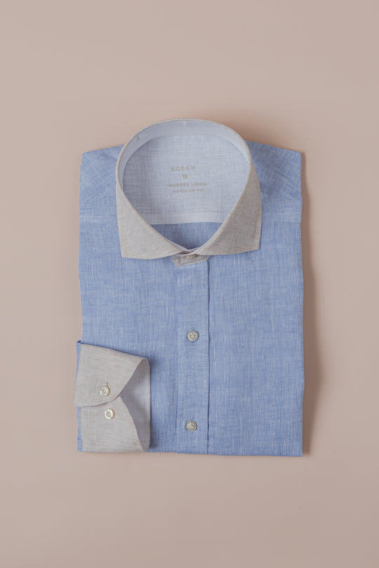 PLAIN WASHED LINEN REGULAR FIT SHIRT