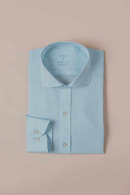 PLAIN WASHED LINEN REGULAR FIT SHIRT