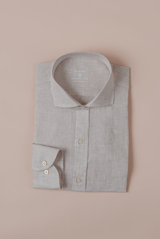 PLAIN WASHED LINEN REGULAR FIT SHIRT