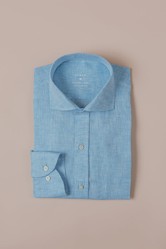 PLAIN WASHED LINEN REGULAR FIT SHIRT