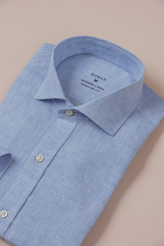 PLAIN WASHED LINEN REGULAR FIT SHIRT