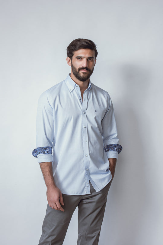 TEXTURED SLIM FIT SLUB COTTON SHIRT