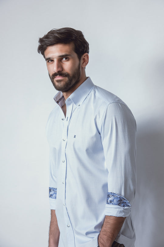 TEXTURED SLIM FIT SLUB COTTON SHIRT