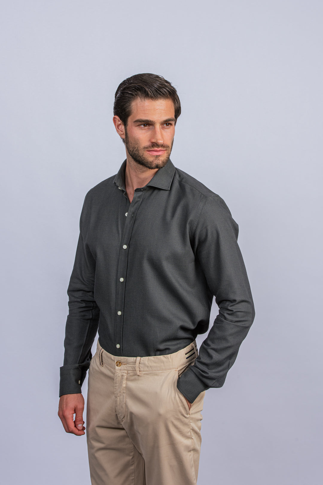 TEXTURED COTTON REGULAR FIT SHIRT