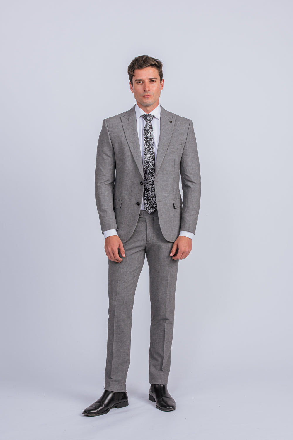 Grey Textured Regular  Fit Suit