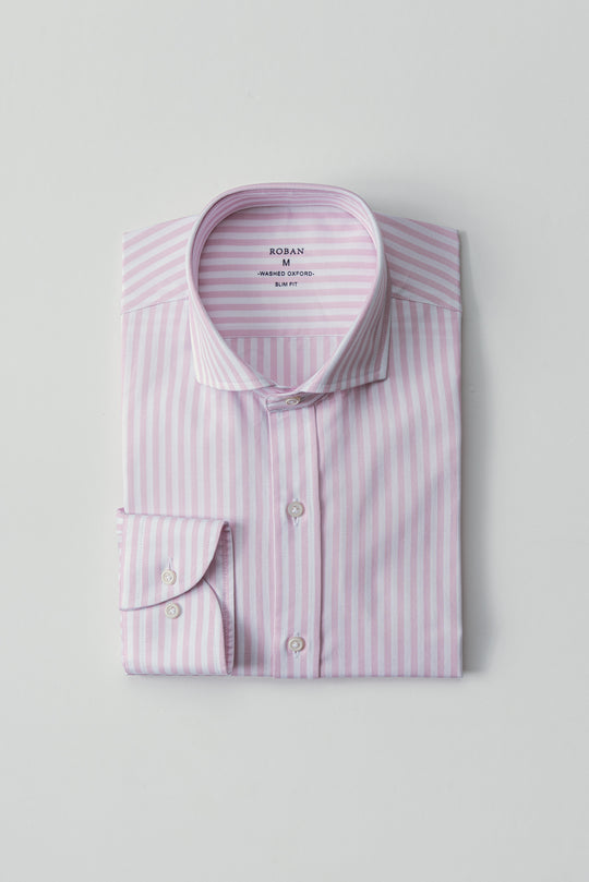 STRIPED WASHED OXFORD SLIM FIT SHIRT