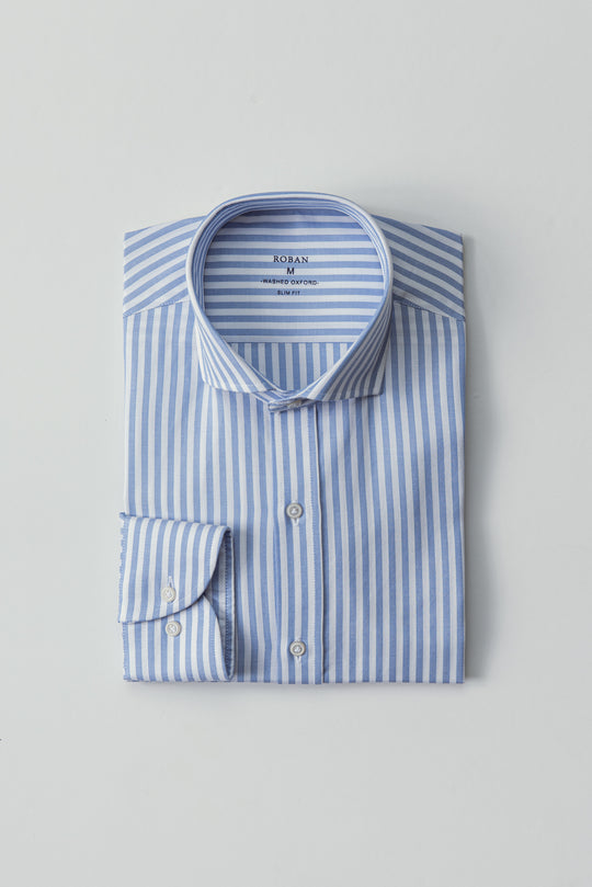 STRIPED WASHED OXFORD SLIM FIT SHIRT