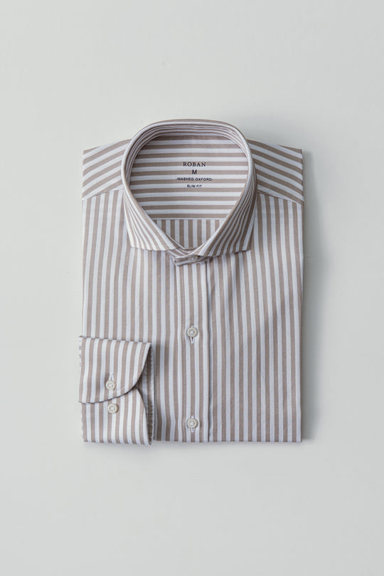 STRIPED WASHED OXFORD SLIM FIT SHIRT