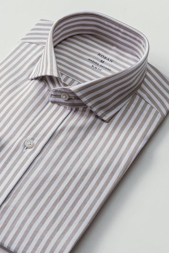 STRIPED WASHED OXFORD SLIM FIT SHIRT