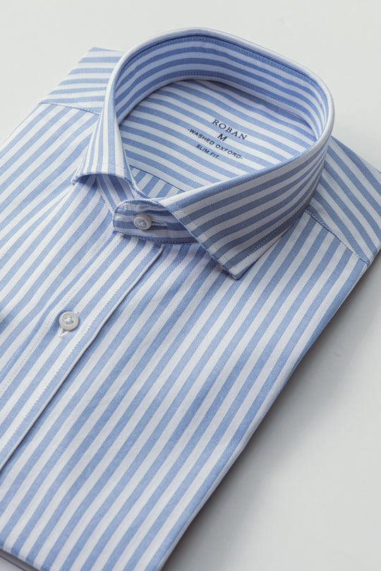 STRIPED WASHED OXFORD SLIM FIT SHIRT