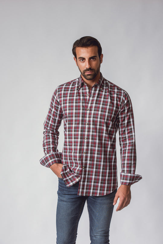 CHECKED  TEXTURED COTTON REGULAR FIT  SHIRT