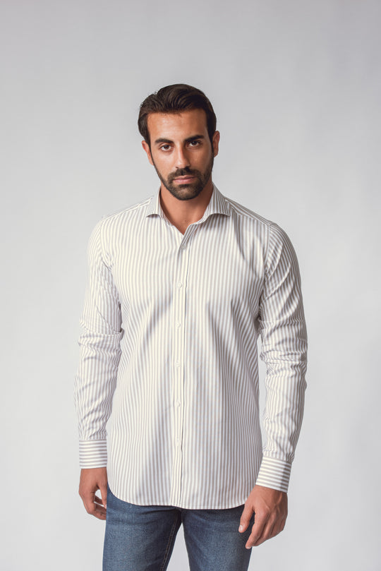 STRIPED WASHED OXFORD SLIM FIT SHIRT