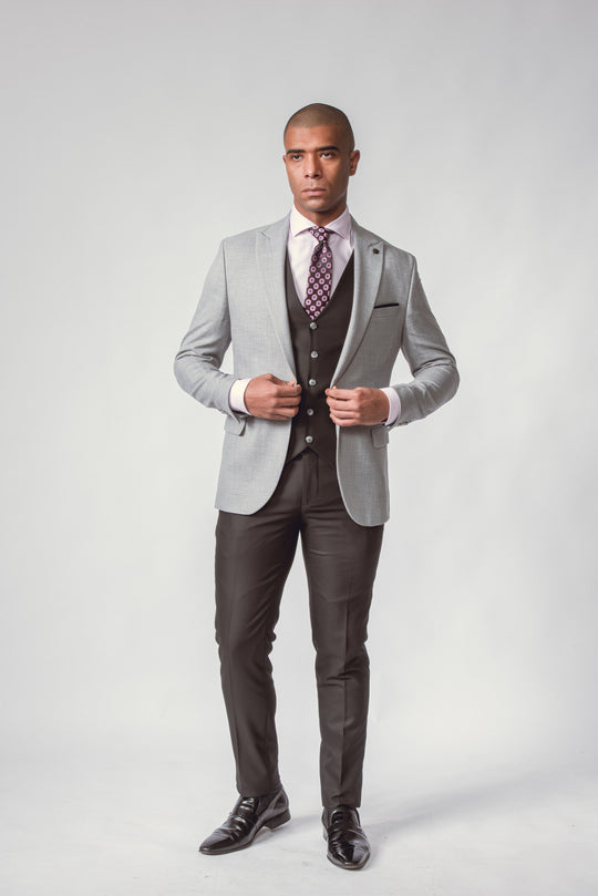 GREY HERRINGBONE 3 PIECES SLIMT FIT SUIT