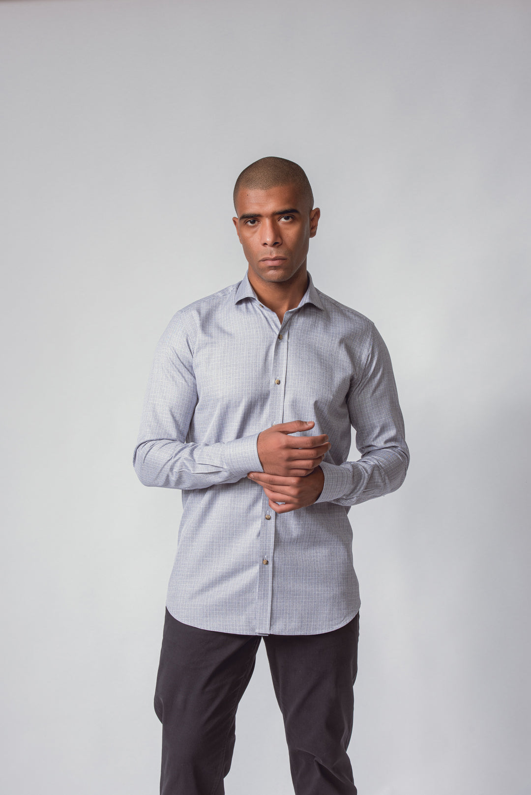 CHECKED OPEN AROW COLLAR SHIRT