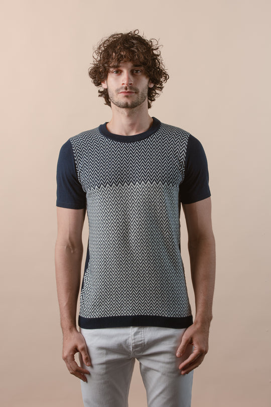 COTTON ZEGZAG STYLE KNITTED CREWNECK T-SHIRT