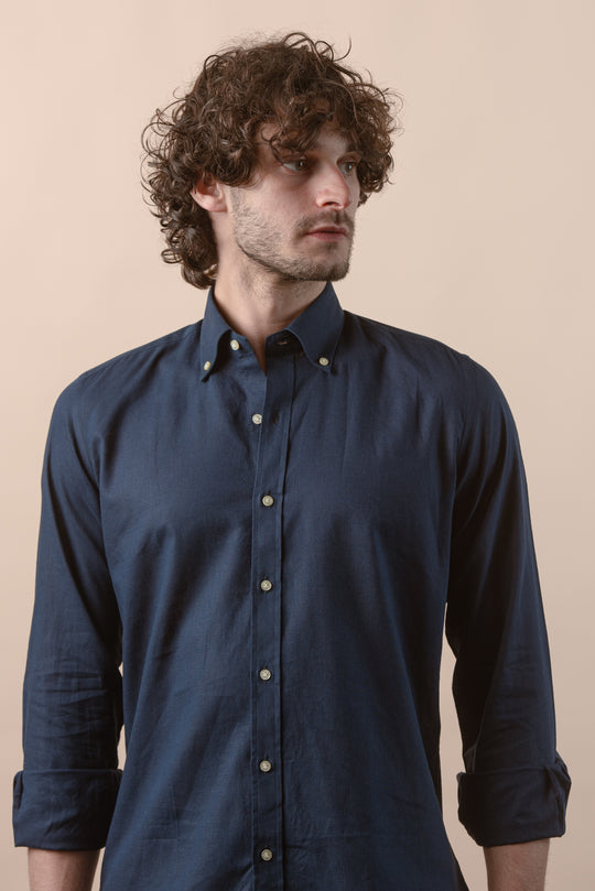 PLAIN WASHED COTTON LINEN REGULAR FIT SHIRT