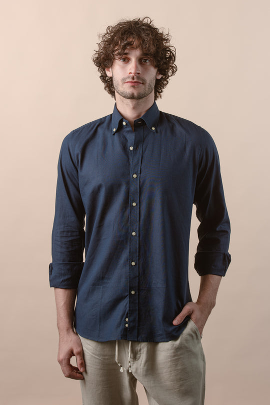 PLAIN WASHED COTTON LINEN REGULAR FIT SHIRT