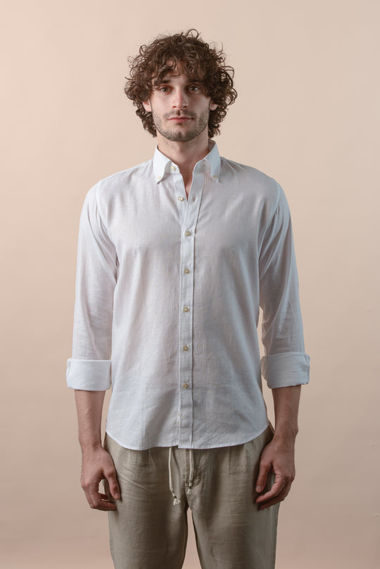 PLAIN WASHED COTTON LINEN REGULAR FIT SHIRT