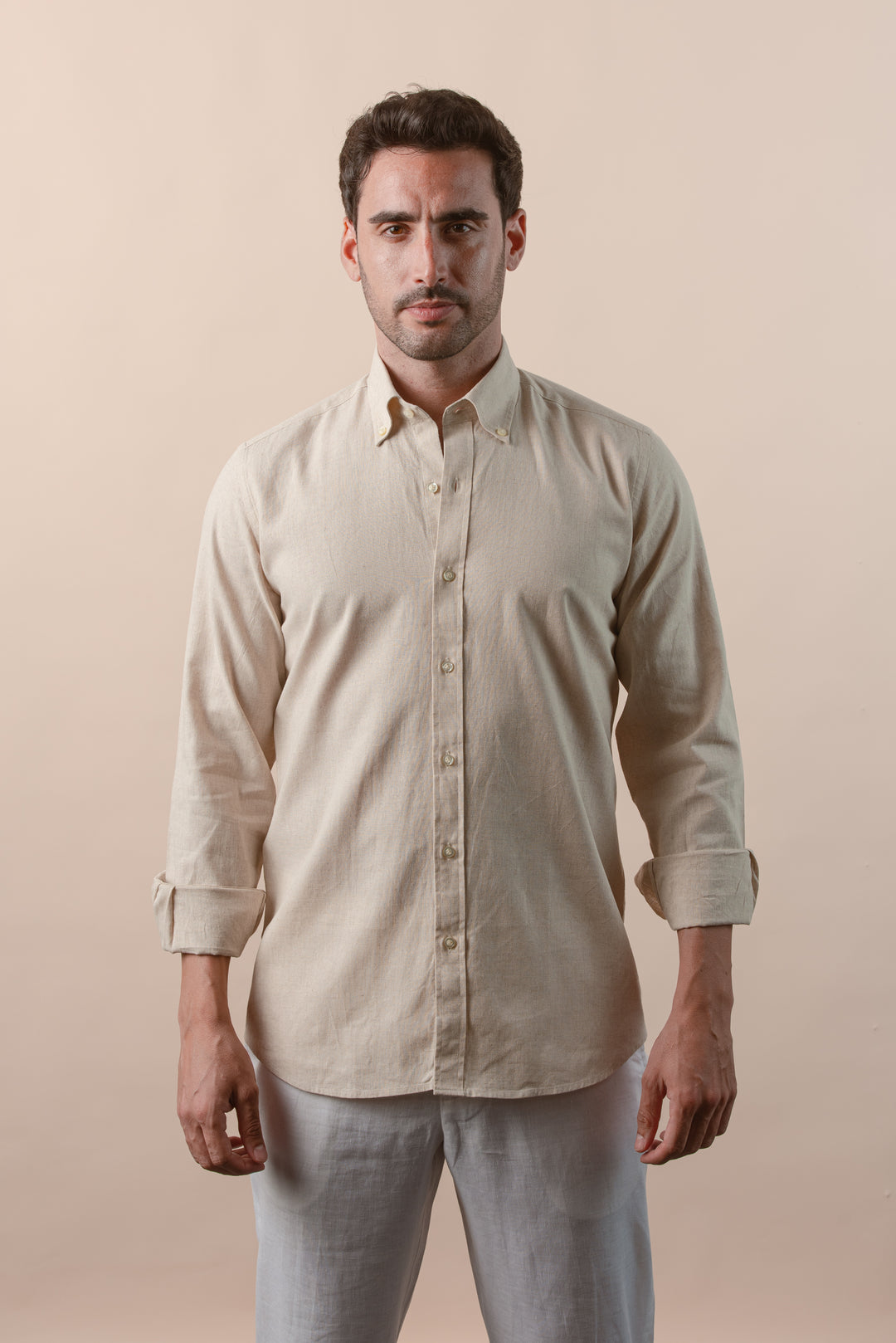 PLAIN WASHED COTTON LINEN REGULAR FIT SHIRT