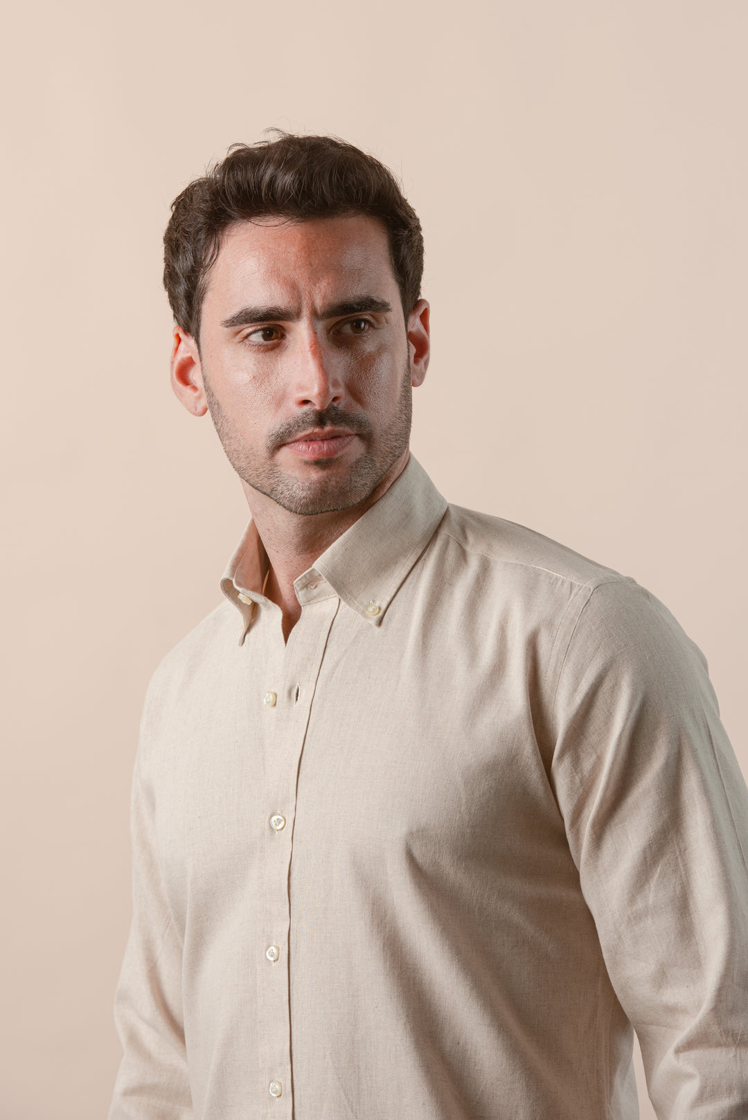 PLAIN WASHED COTTON LINEN REGULAR FIT SHIRT