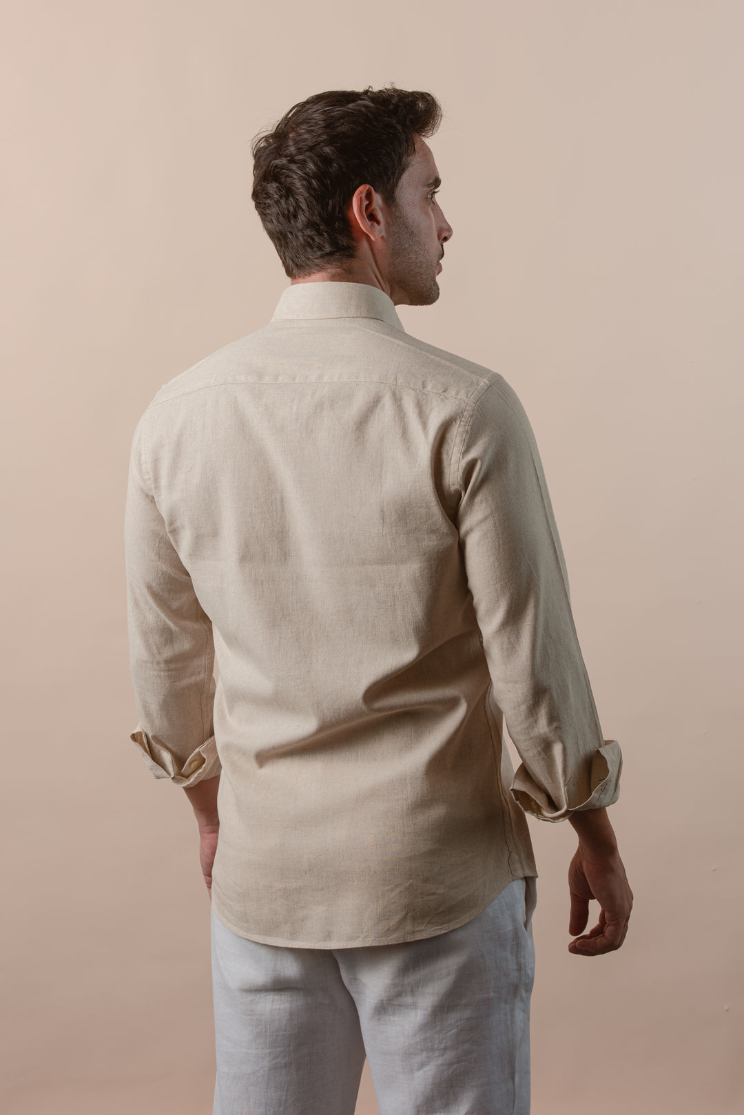 PLAIN WASHED COTTON LINEN REGULAR FIT SHIRT