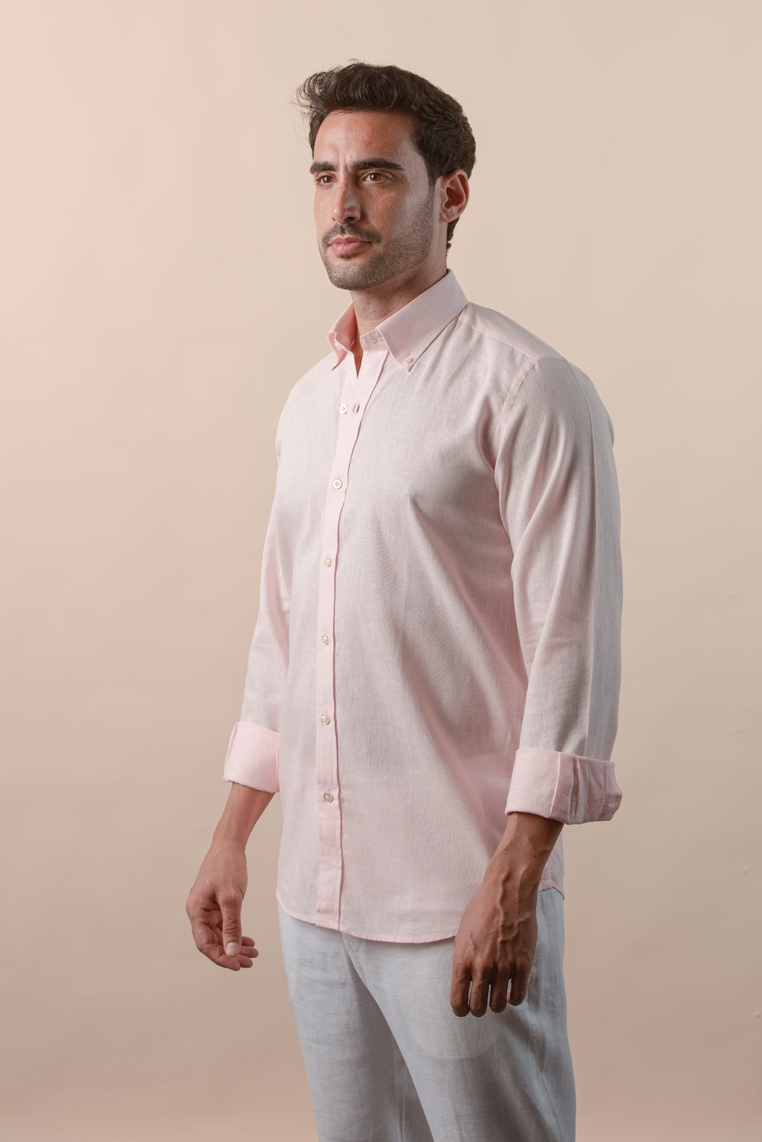 PLAIN WASHED COTTON LINEN REGULAR FIT SHIRT