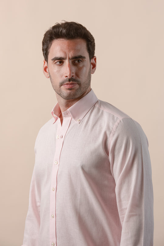 PLAIN WASHED COTTON LINEN REGULAR FIT SHIRT