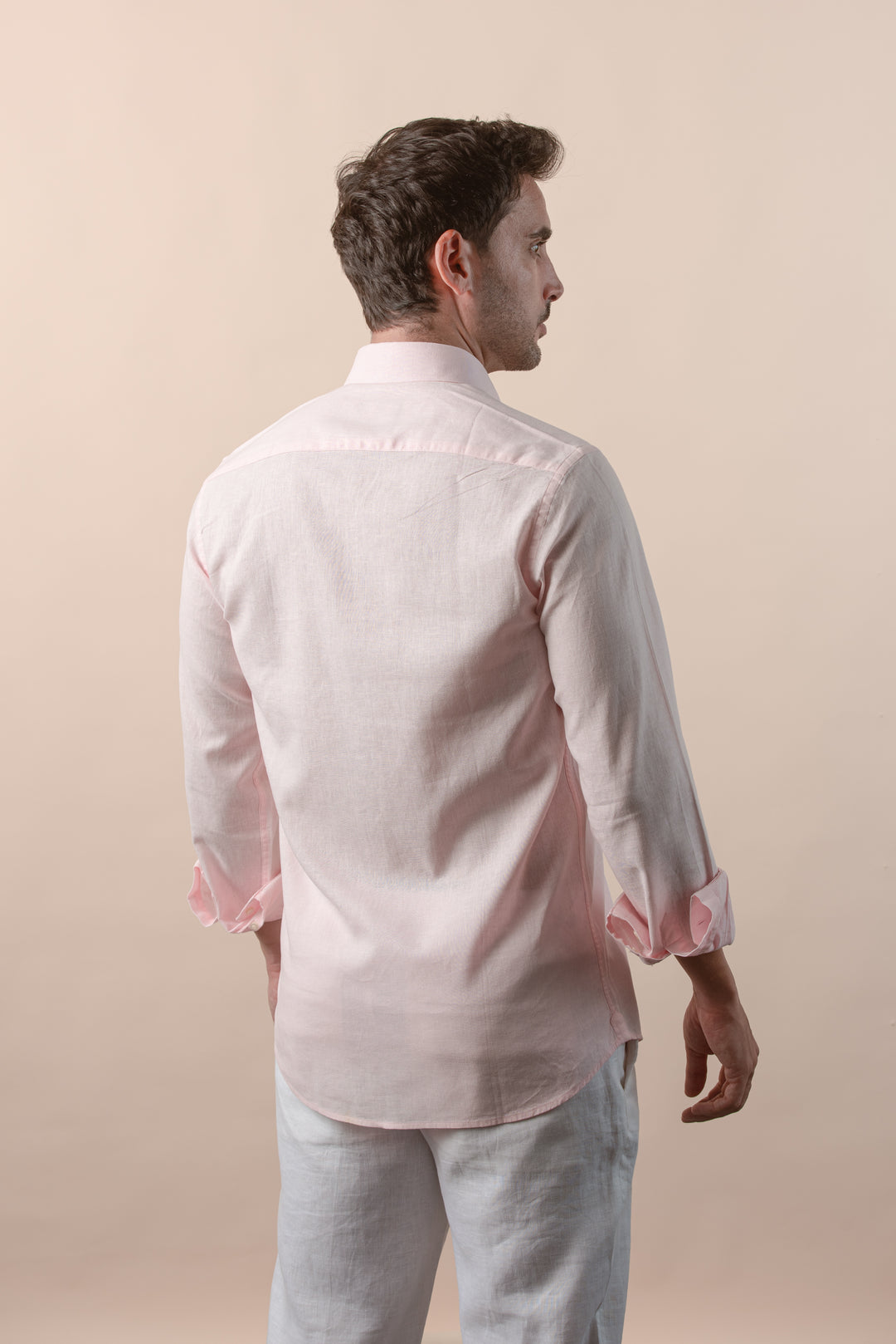 PLAIN WASHED COTTON LINEN REGULAR FIT SHIRT