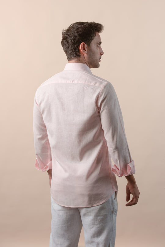 PLAIN WASHED COTTON LINEN REGULAR FIT SHIRT