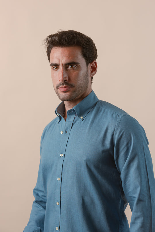 PLAIN WASHED COTTON LINEN REGULAR FIT SHIRT