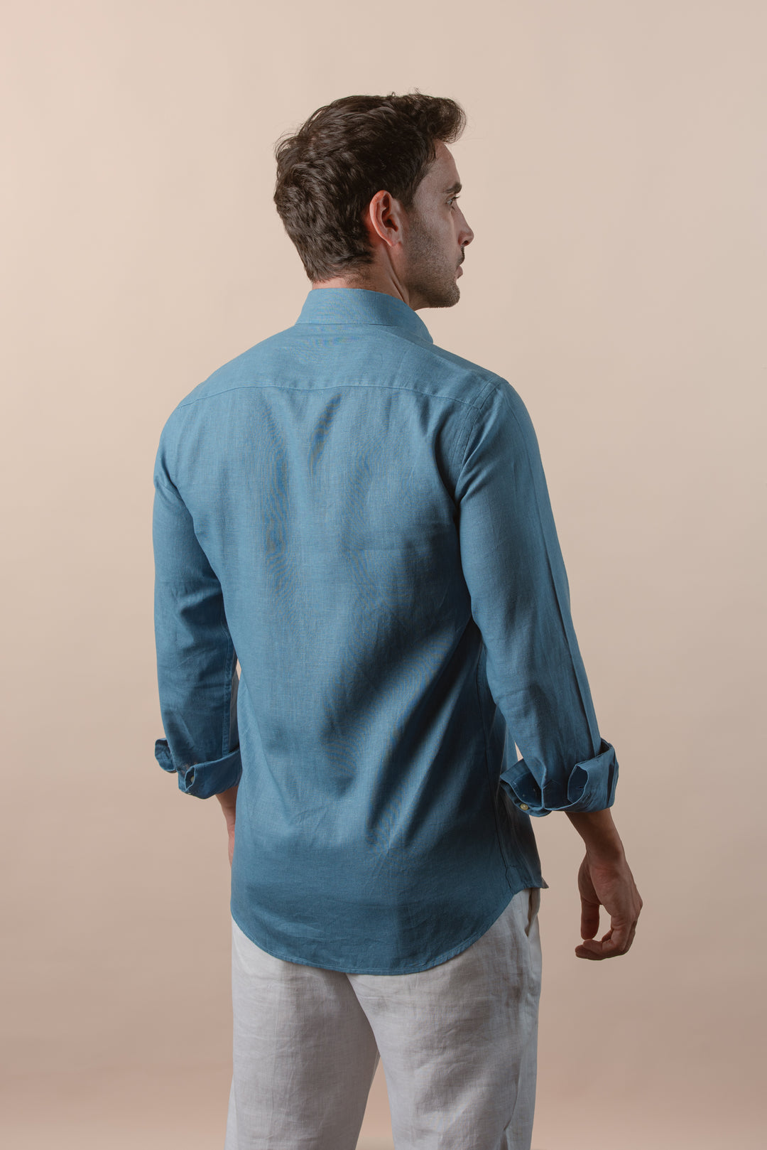 PLAIN WASHED COTTON LINEN REGULAR FIT SHIRT