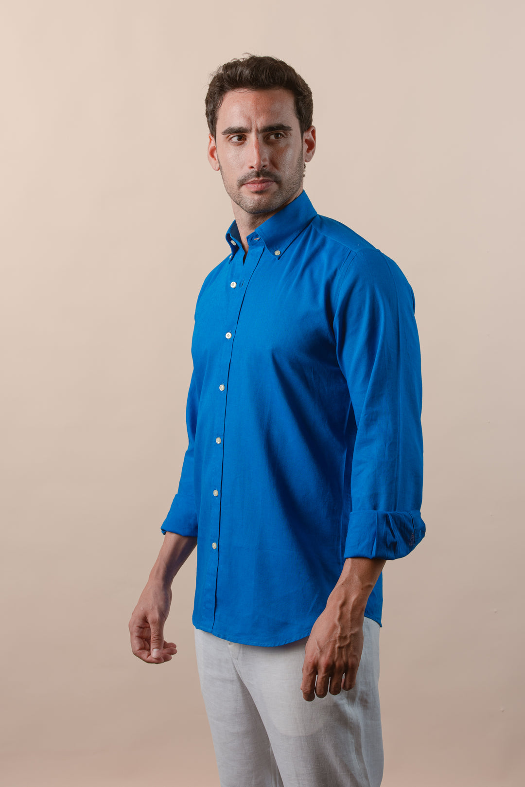 PLAIN WASHED COTTON LINEN REGULAR FIT SHIRT