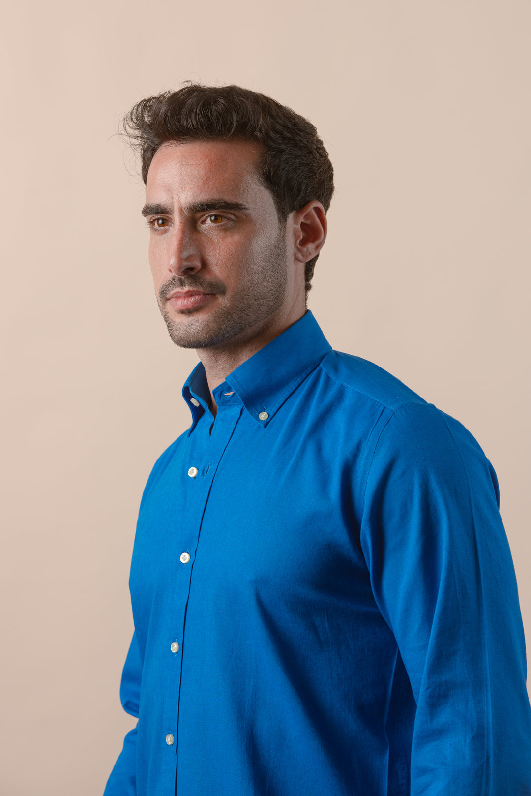 PLAIN WASHED COTTON LINEN REGULAR FIT SHIRT