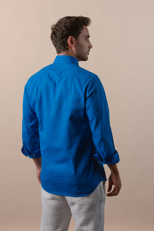 PLAIN WASHED COTTON LINEN REGULAR FIT SHIRT