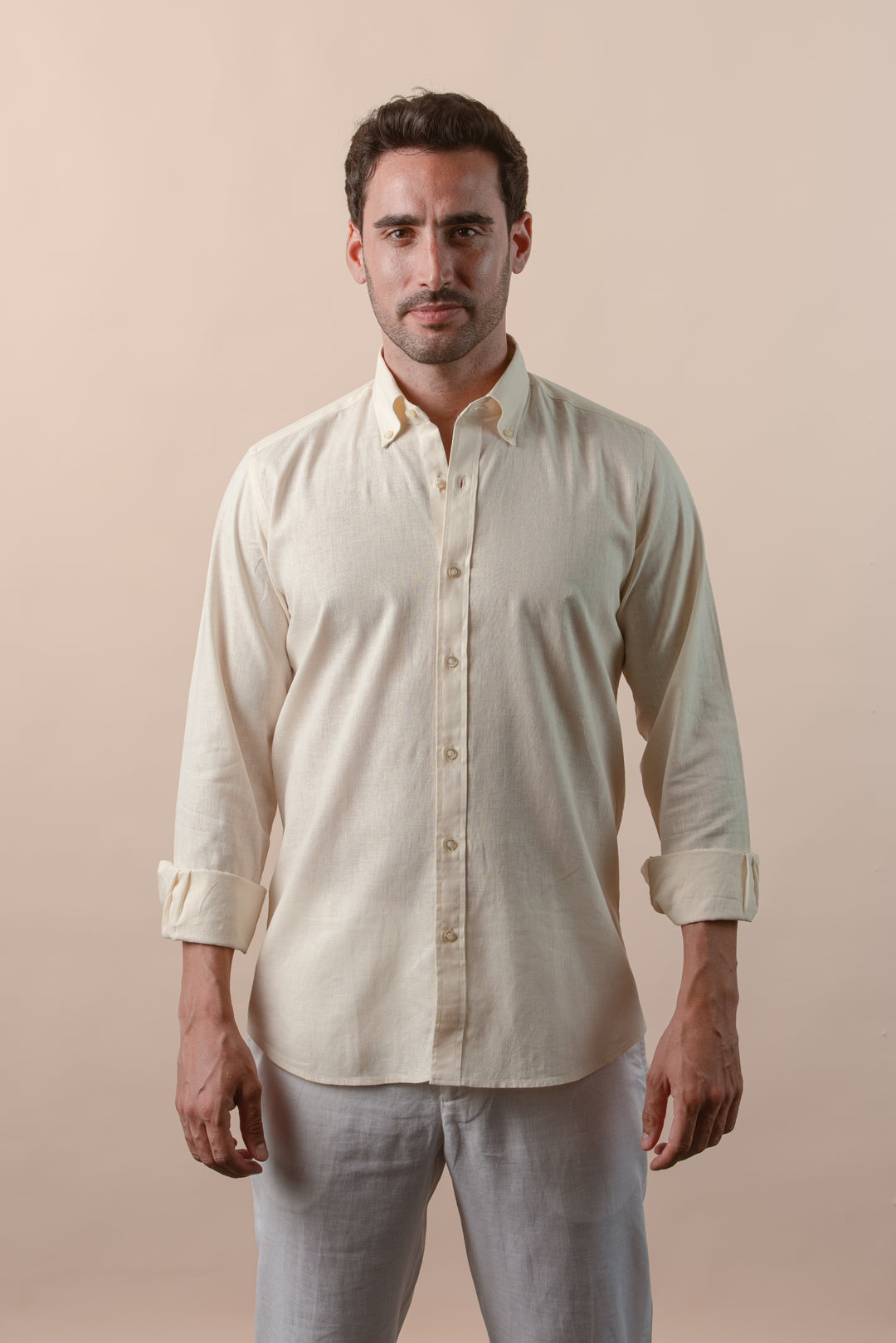 PLAIN WASHED COTTON LINEN REGULAR FIT SHIRT