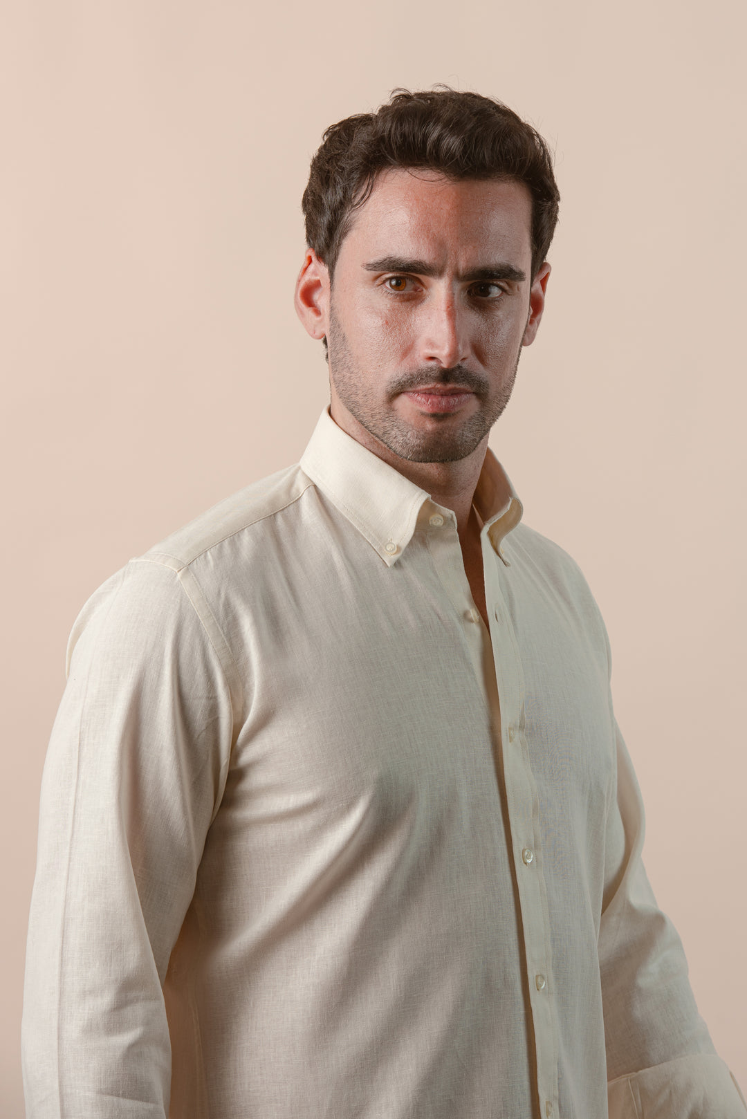 PLAIN WASHED COTTON LINEN REGULAR FIT SHIRT