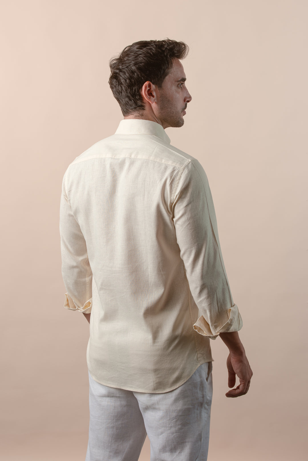 PLAIN WASHED COTTON LINEN REGULAR FIT SHIRT