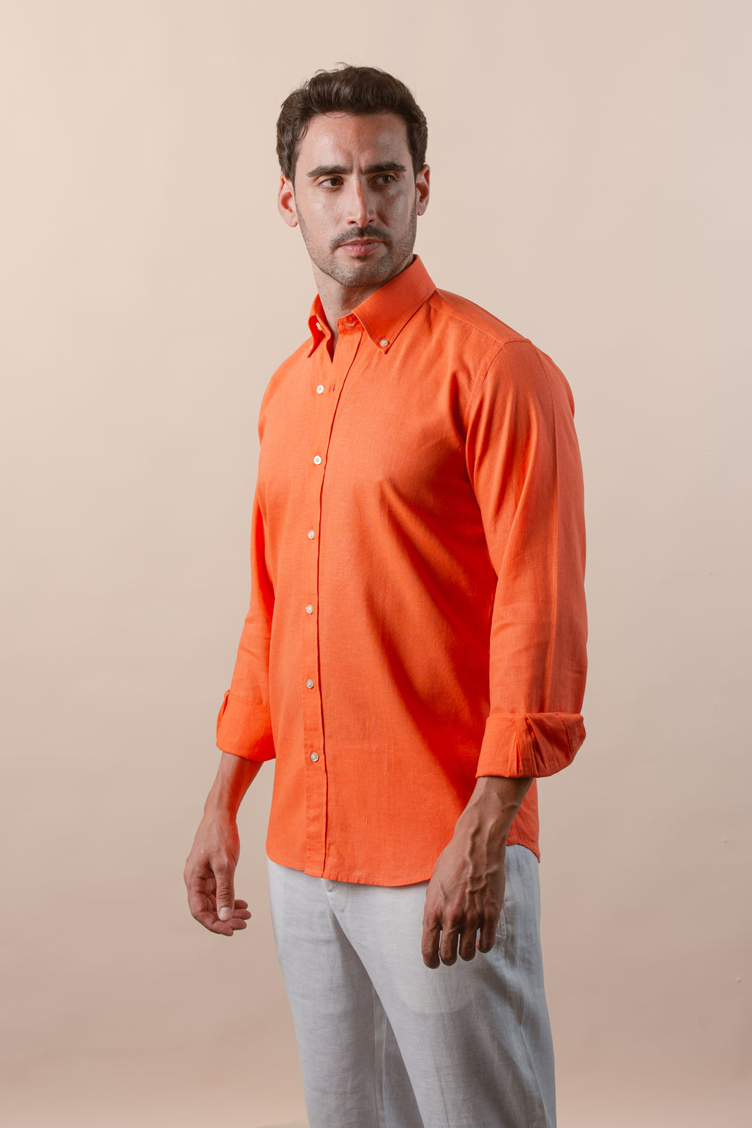 PLAIN WASHED COTTON LINEN REGULAR FIT SHIRT