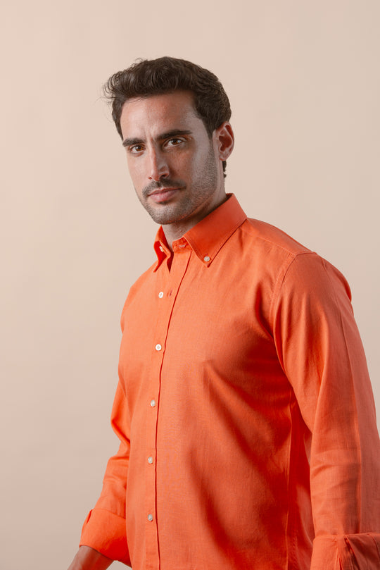 PLAIN WASHED COTTON LINEN REGULAR FIT SHIRT