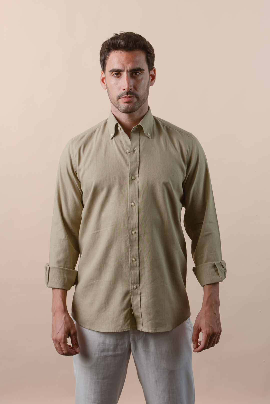 PLAIN WASHED COTTON LINEN REGULAR FIT SHIRT