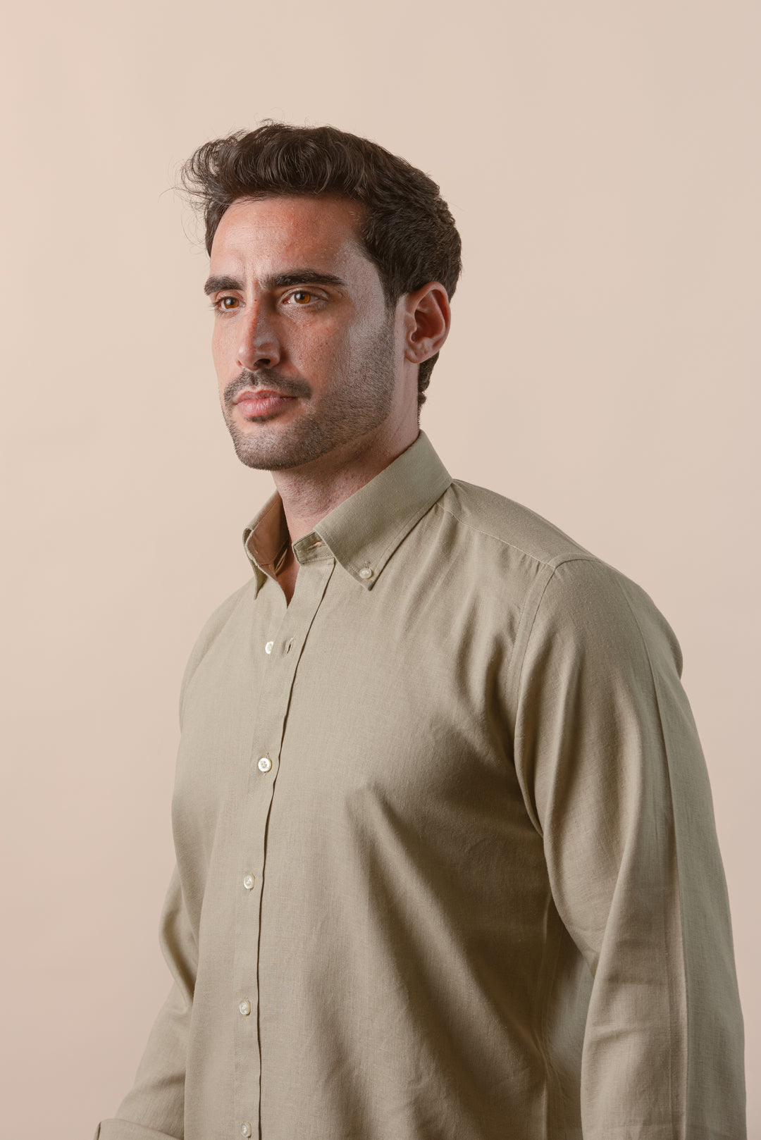 PLAIN WASHED COTTON LINEN REGULAR FIT SHIRT