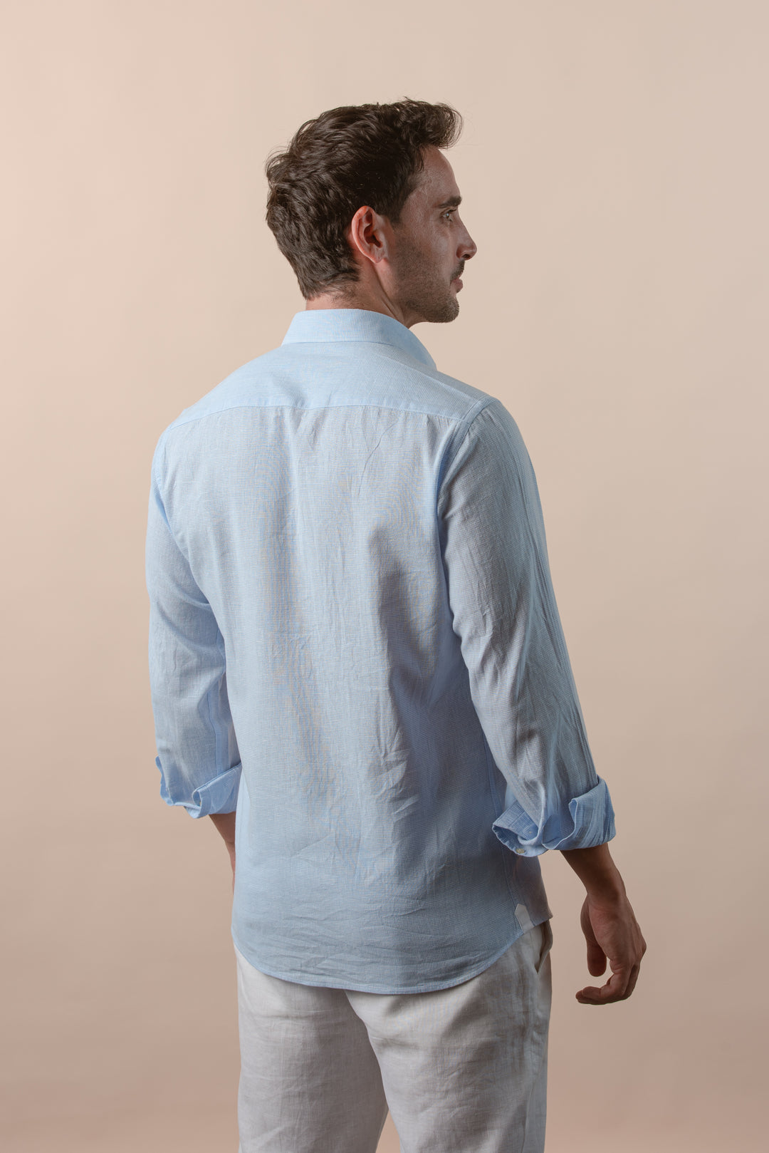 CHECKED WASHED COTTON LINEN REGULAR FIT SHIRT