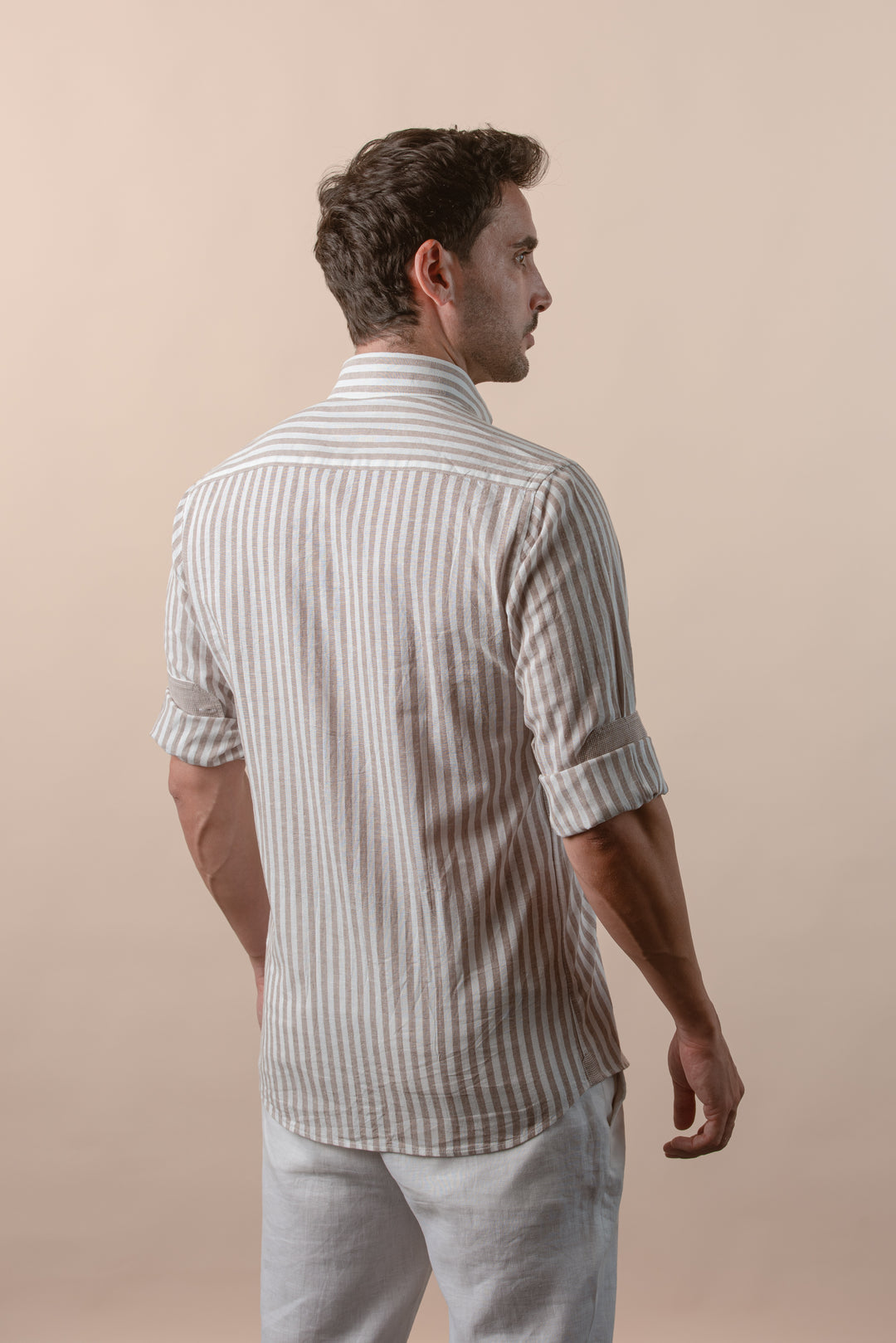 STRIPED WASHED COTTON LINEN REGULAR FIT SHIRT