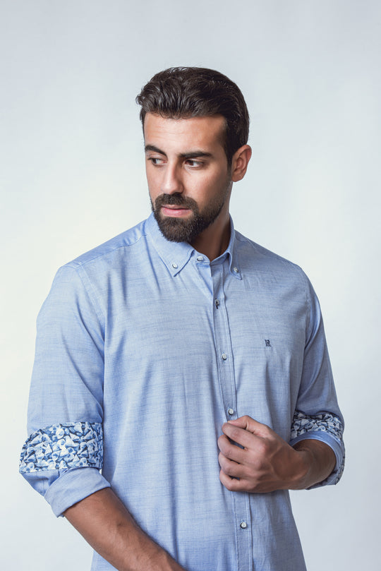 TEXTURED SLIM FIT SLUB COTTON SHIRT