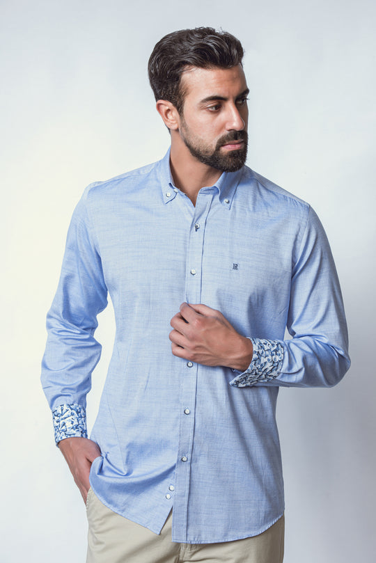 TEXTURED SLIM FIT SLUB COTTON SHIRT