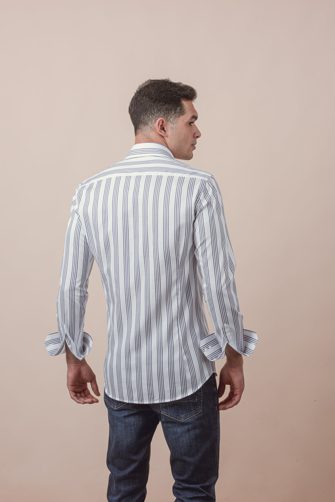 WHITE STRIPED COTTON SLIM FIT SHIRT