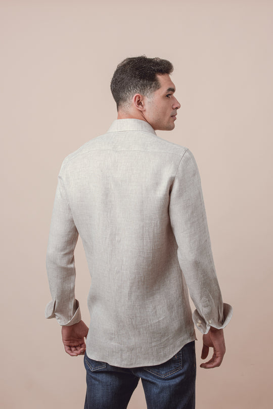 TEXTURED PLAIN TEXTURED WASHED LINEN REGULAR FIT SHIRT